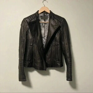 Black Rivet black leather motorbike jacket